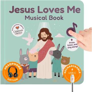 Cali’s Books Jesus Loves Me Music Book Toddlers 1-3 Years Old – Christian Musical Book, Headphone Jack, Interactive Baby Sound Book, Singing Toy Children Girls Learning Song Toy Toddler Boys