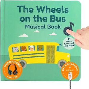 Calis Books The Wheels on The Bus Book – Rechargeable Musical Book, Headphone Jack, Books for 1 Year Old, Musical Book for Toddlers 1-3, Musical Toy Toddlers